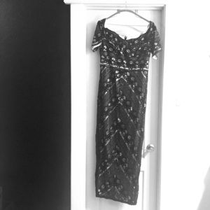 Adrianna Papell Long Black and White Evening Gown